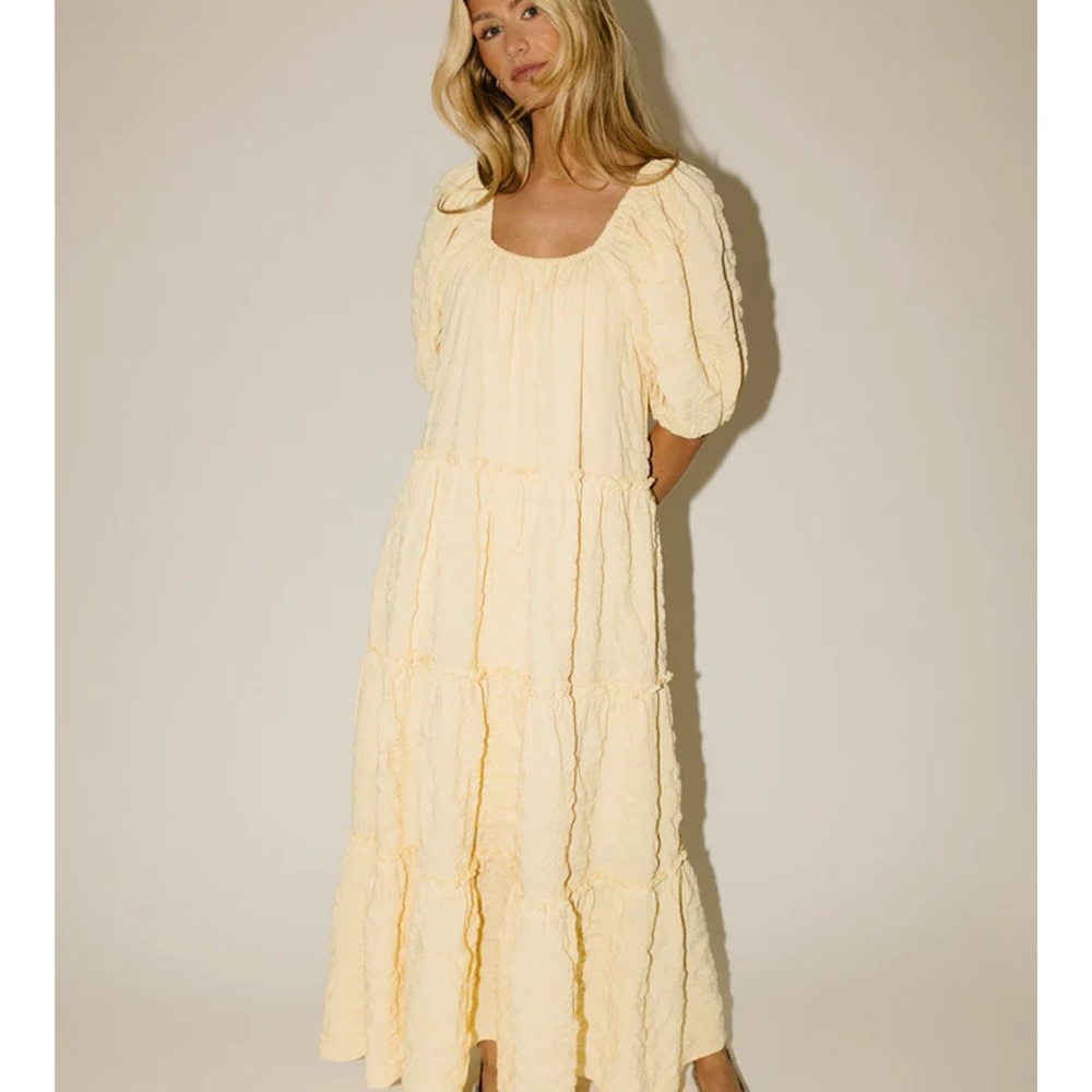 Women's Puff Sleeve Tiered Maxi Dress in Soft Yellow ZOCO DAYMAKER DRESS